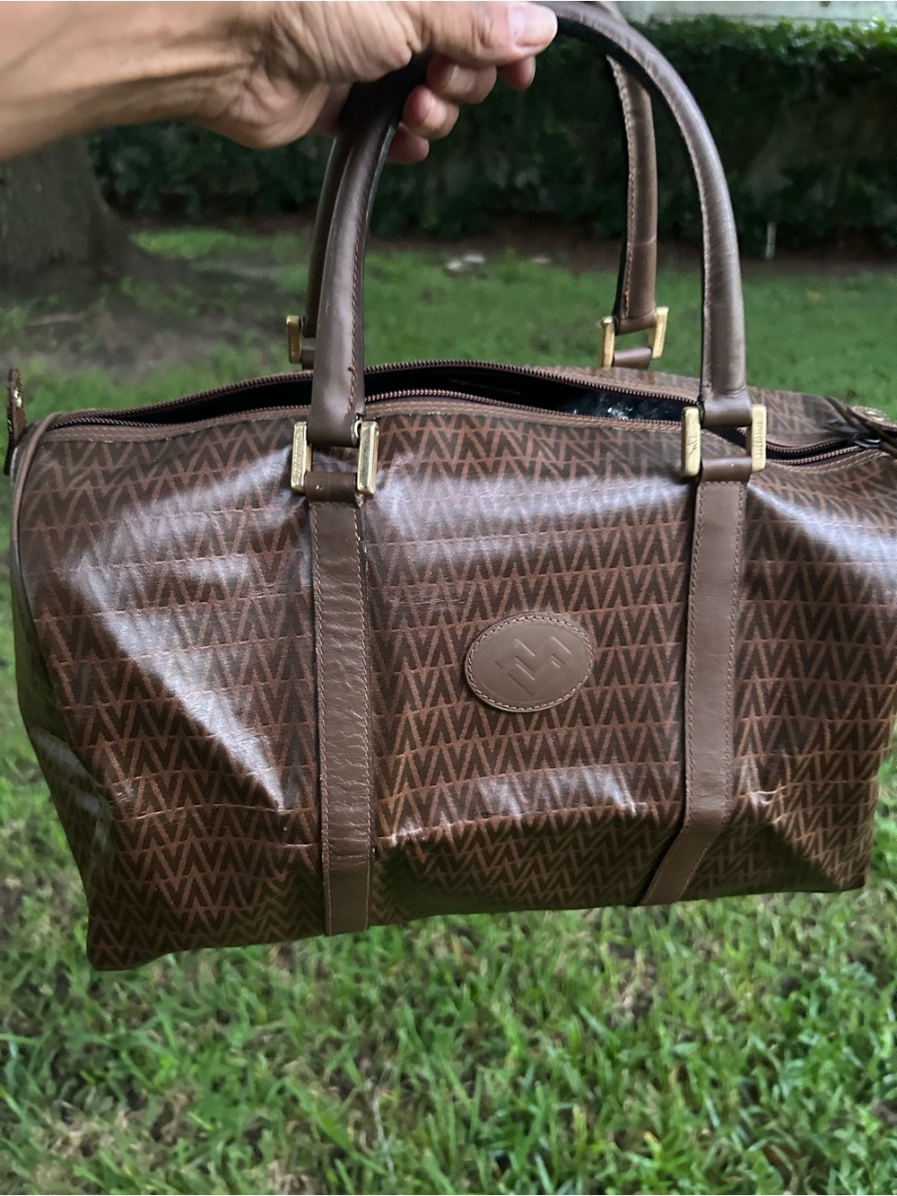 Mario Valentino Brown Monogram Duffel Bag